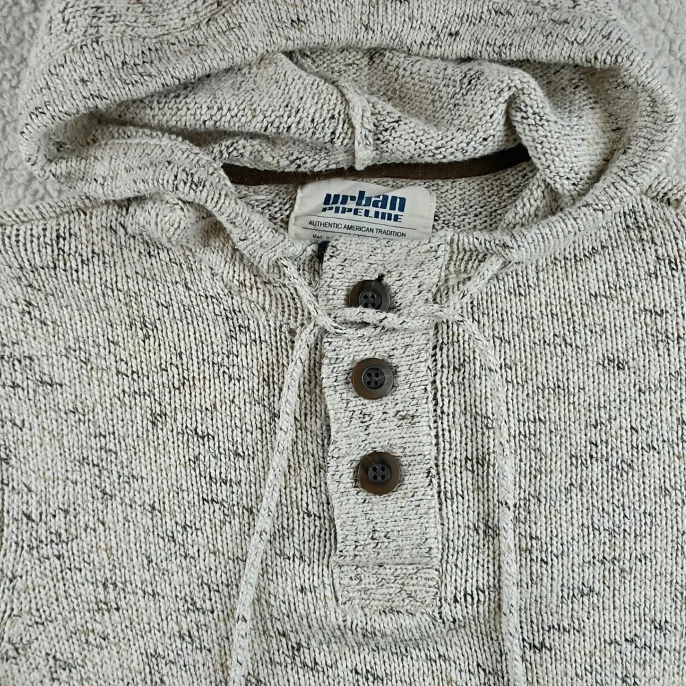 Urban Pipeline Knit Hoodie Sweater Mens Large Oatmeal Henley Pullover YU73S180R